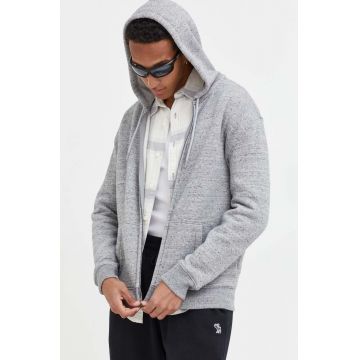 Hollister Co. bluza barbati, culoarea gri, cu glugă, melanj