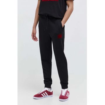HUGO pantaloni de trening din bumbac culoarea negru, cu imprimeu