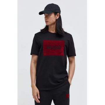 HUGO tricou din bumbac barbati, culoarea negru, cu imprimeu