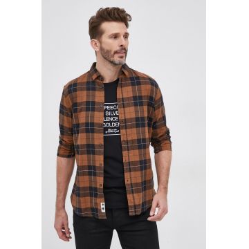 Sisley Cămașă din bumbac bărbați, culoarea maro, cu guler clasic, regular Sisley Cămașă din bumbac bărbați, culoarea maro, cu guler clasic, regular