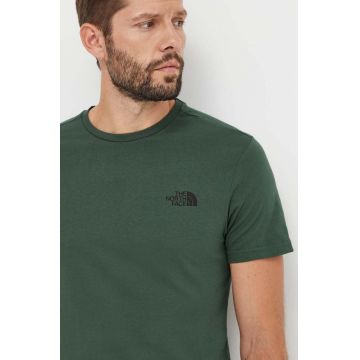 The North Face tricou din bumbac barbati, culoarea verde, neted