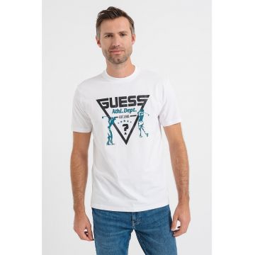 Tricou cu decolteu la baza gatului cu imprimeu logo
