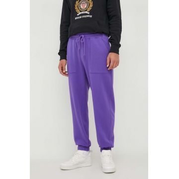 United Colors of Benetton pantaloni de trening din bumbac culoarea violet, neted