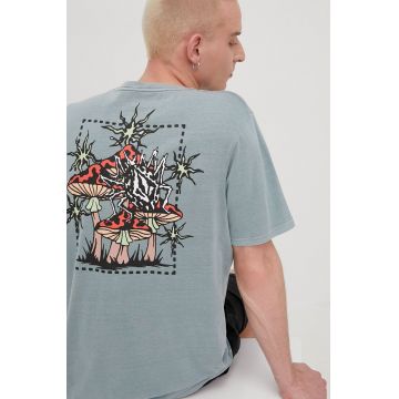 Volcom tricou din bumbac culoarea turcoaz, cu imprimeu Volcom tricou din bumbac culoarea turcoaz, cu imprimeu