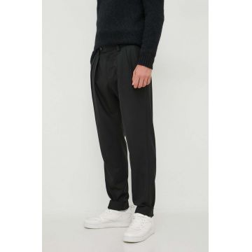 BOSS pantaloni de lana culoarea negru, drept