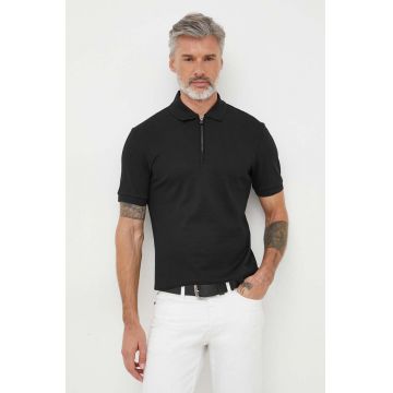 BOSS polo de bumbac culoarea negru, neted
