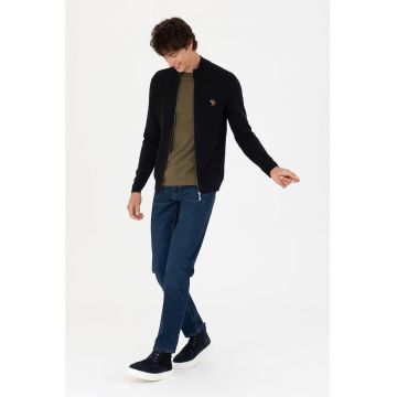 Cardigan cu fermoar si logo