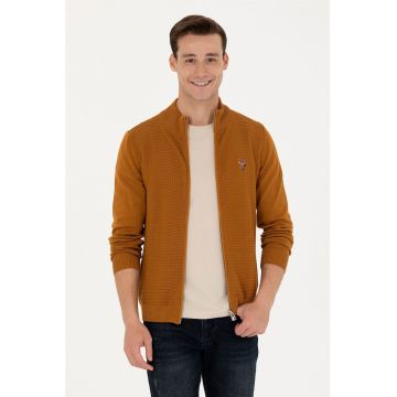 Cardigan cu fermoar si logo