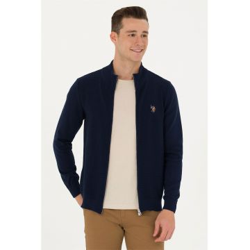 Cardigan cu fermoar si logo