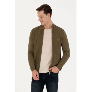 Cardigan cu fermoar si logo