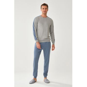 Pijama din amestec de bumbac cu benzi contrastante