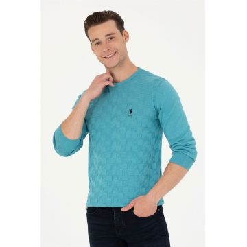 Pulover slim fit cu decolteu la baza gatului