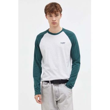 Superdry longsleeve din bumbac culoarea gri, melanj