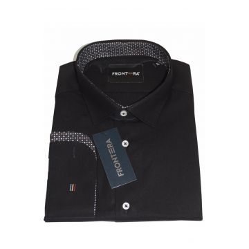 Camasa premium barbati, 100% bumbac, slim fit - FRONTERA - negru dungi cu bezati