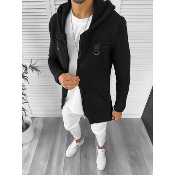 Cardigan barbati negru cu gluga slim fit ZR T3615 D2-1.1
