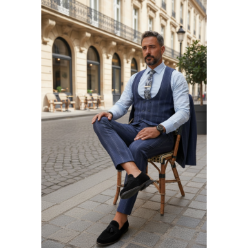 Compleu barbati  Vesta + Pantaloni bleumarin B5517 K3