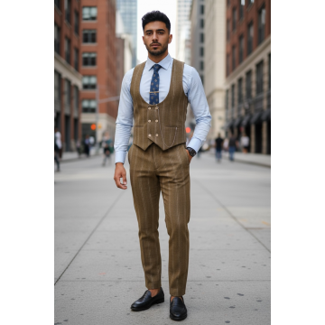 Compleu barbati  Vesta + Pantaloni mustar B5517 47-2*   U2-1