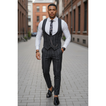 Compleu barbati  Vesta + Pantaloni negru B5517 V3-3