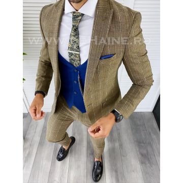 Costum barbati slim fit + Vesta albastra B5364