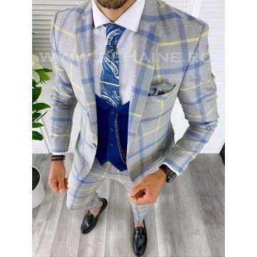 Costum barbati slim fit + Vesta albastra B5382 D3-3.4