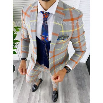 Costum barbati slim fit + Vesta bleumarin B5381  D3-3.2