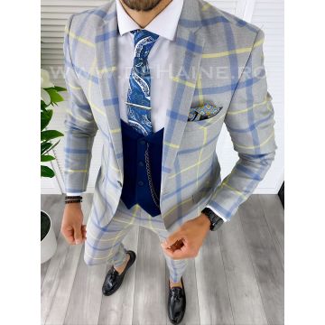 Costum barbati slim fit + Vesta bleumarin B5385