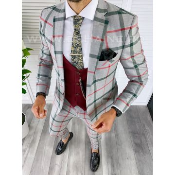 Costum barbati slim fit + Vesta grena B5365 P20-4.3/83-5 e ~