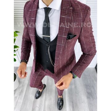 Costum barbati slim fit + Vesta neagra B5368 E