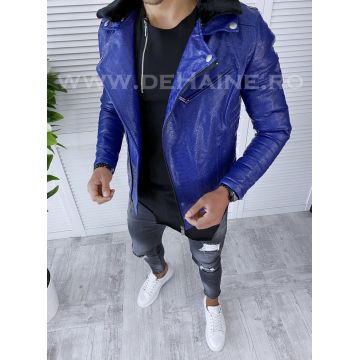 Geaca barbati albastra piele ecologica B2807 **