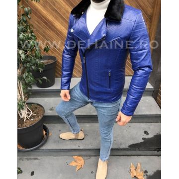 Geaca barbati albastra piele ecologica B2807 **