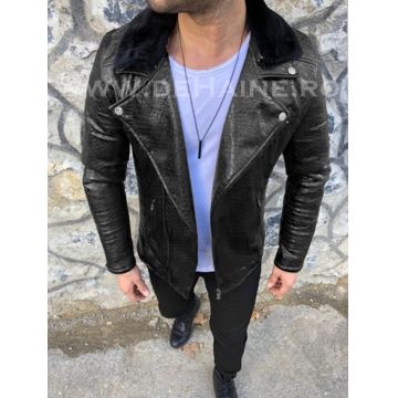 Geaca barbati neagra piele ecologica B2810 **