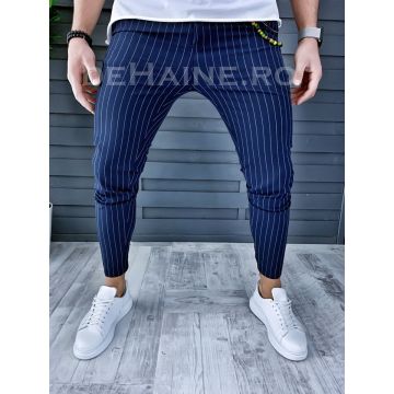 Pantaloni barbati bleumarin in dungi smart casual A9124 V E 7-1
