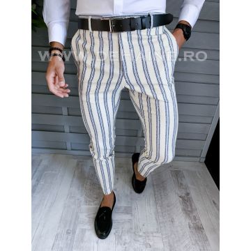 Pantaloni barbati eleganti bej cu dungi B1594 S1 B7-1