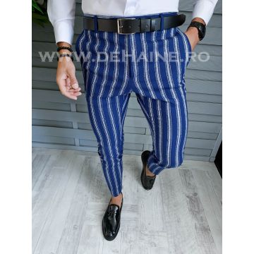 Pantaloni barbati eleganti bleumarin cu dungi B1606 F3-5.2 E 10-5 ~