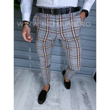 Pantaloni barbati eleganti in carouri gri B1559  B5-2