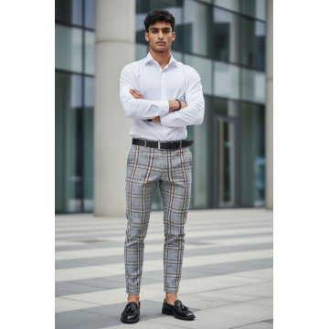 Pantaloni barbati eleganti in carouri gri B1559  B5-2