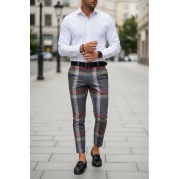 Pantaloni barbati eleganti in carouri gri B1563 B6-3.1