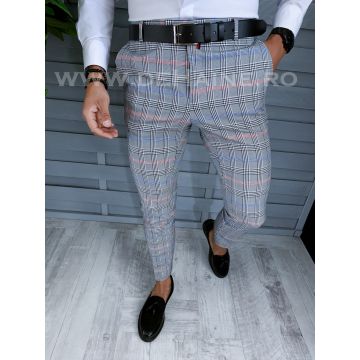 Pantaloni barbati eleganti regular fit gri in carouri  B1561 B-7
