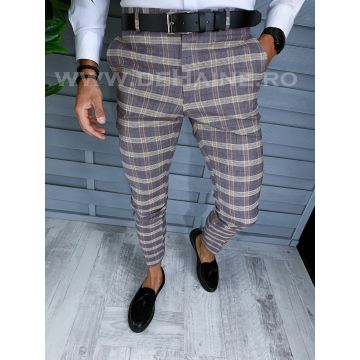 Pantaloni barbati eleganti regular fit in carouri B1553 Z4-2