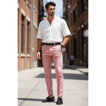 Pantaloni barbati eleganti regular fit in carouri B1607 V4-5