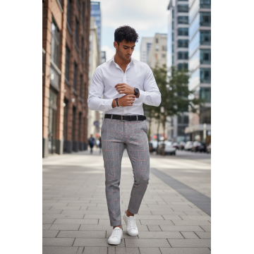 Pantaloni barbati eleganti regular fit in carouri B1910  S2-3 F6-5.1