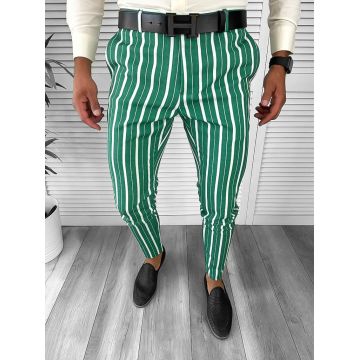Pantaloni barbati eleganti verzi in dungi B1772 B15-3.1