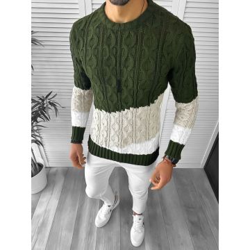 Pulover barbati gros kaki slim fit T3612 P20-5.1