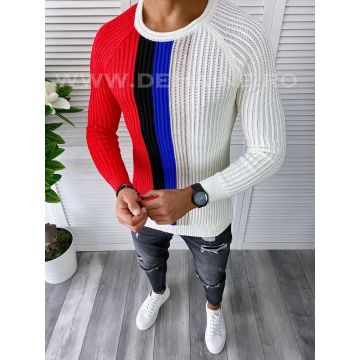 Pulover barbati gros slim fit alb T3578 i7-3   U1-2