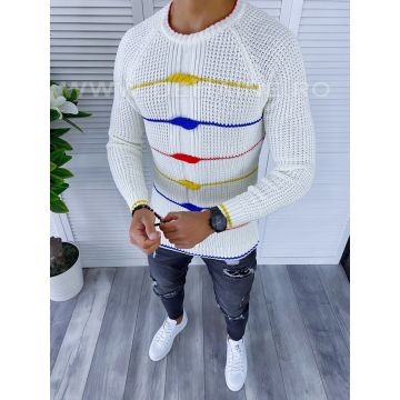 Pulover barbati gros slim fit alb T3587 97-4