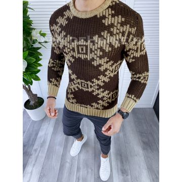 Pulover barbati gros slim fit maro T3623 104-5