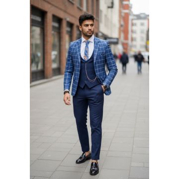 Sacou barbati in carouri slim fit B5611 107-2