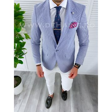 Sacou barbati slim fit cu imprimeu albastru B4235   84