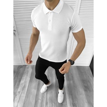 Tricou barbati alb slim fit ZR B1018 K6-1