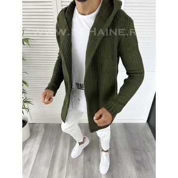 Cardigan barbati kaki cu gluga slim fit ZR T3516 U7